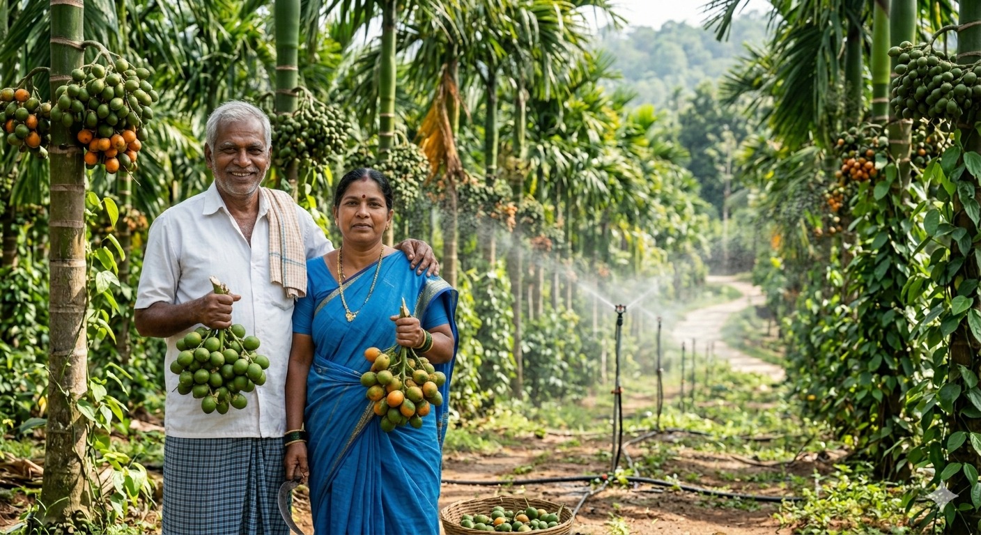 Indian farmer with irrigation pipe